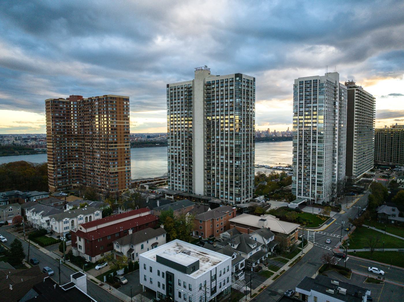 High-rise apartment buildings on the Hudson in Fort Lee