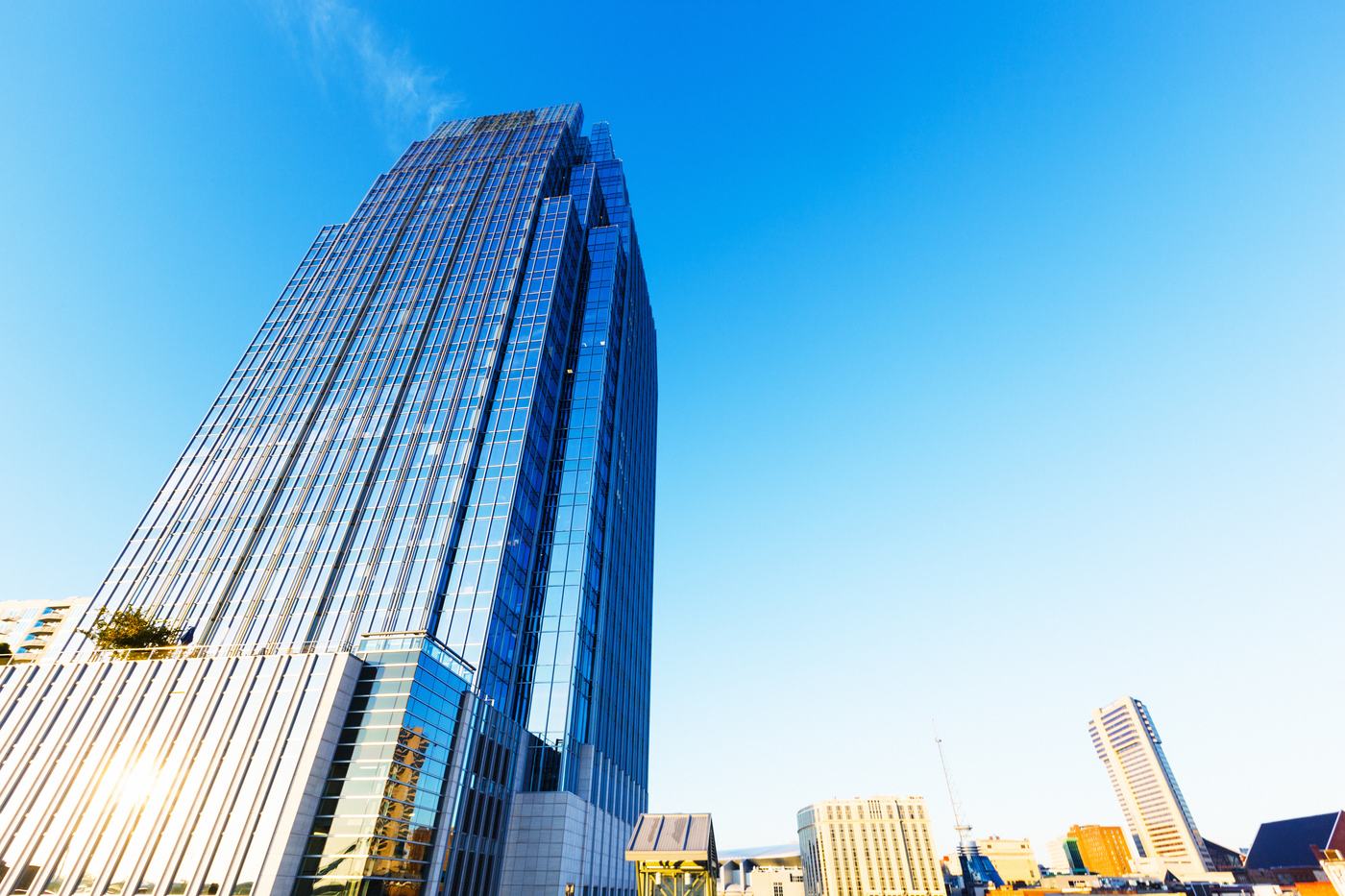 A glass high-rise in downtown Nashville