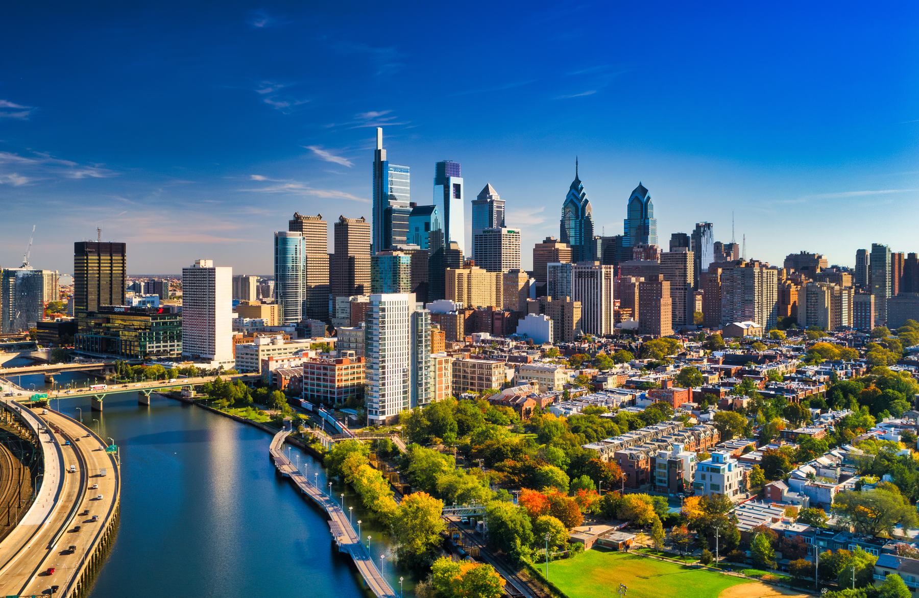 The Philadelphia skyline above the Schuylkill River