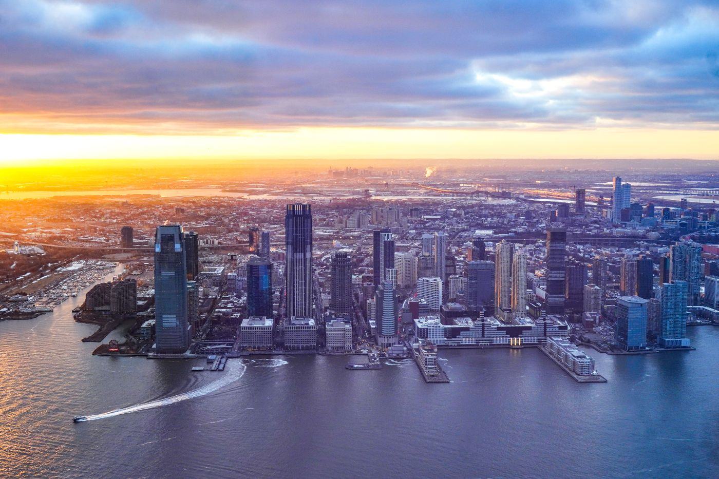 The Jersey City waterfront at sunset