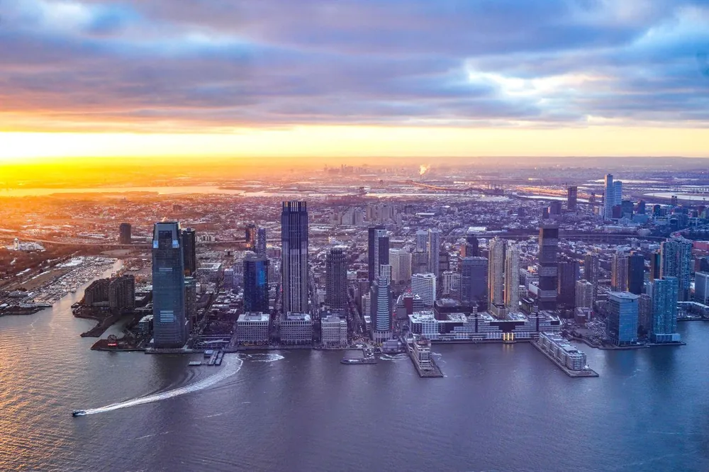 The Jersey City waterfront at sunset