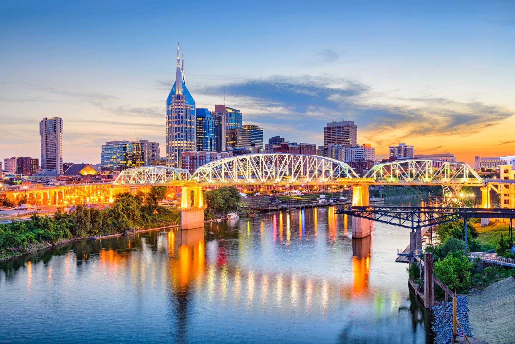 The Nashville skyline at dusk